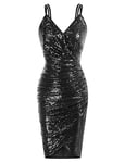 GRACE KARIN Robe Paillettes sans Manches Cocktail Robe Crayon Froncée Taille Haute pour Clubbing Party Soirée Bodycon Noir -3 M