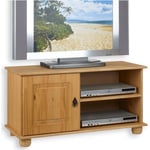 Idimex - Meuble tv belfort banc télé de 94 cm en bois avec 1 porte et 2 niches, en pin massif finition cirée - Brun