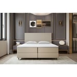 Trada - Lit adulte 160x200 cm estepona - avec matelas ressorts intégrés, rangement et surmatelas - tissu velours – beige