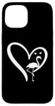 Coque pour iPhone 15 Flamant rose en forme de cœur