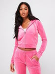 Juicy Couture Madison Diamante Logo Velour Hoodie - Pink, Pink, Size Xs, Women