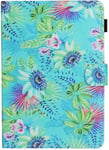 Coque Tablette 10 Pouces Universelle Cuir Pu Portefeuille Flip Etui A Rabat Motif Fleurs Fraîches Vert Bleu Support Antichoc Housse De Protection Pour Filles Femmes (9.5-10.5 Tablettes)