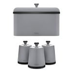 🎄💫 Tower Sera Bread Bin & Canisters with Black Trim Kitchen Set (Grey)