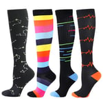 BISOUSOX 4 Pairs Compression Socks for Women Men Flying 15-20 mmHg Flight Socks for Men Women Knee-High Ladies Flight Socks Sport Running Socks Pregnancy Compression Stockings Gift for Pregnant Woman