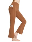 BALEAF Legging évasé pour femme avec poches zippées 73,7 cm/78,7 cm - Taille haute en V croisé - Pantalon de yoga gainant, 29-Marron clair, S