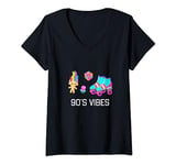 Womens 90’s Vibes Retro Toys Troll Rubix Ring Pop Roller Skates Kid V-Neck T-Shirt