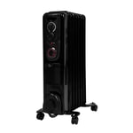 2000W Oil Filled Radiator Portable Fan Heater 5 Fin Timer Black