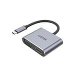 UNITEK USB-C to HDMI 2.0 &amp; VGA Adapter with MST Dual Monitor Support. 4K@60Hz UHD HDMI. Full HD VGA. Aluminium-Alloy Housing. 10cm Cable. Plug &amp; Play. Space Grey Colour. (p/n: V1126A)