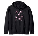 Pink Flamingo in Space Stars Astronaut Hat Tropical Theme Zip Hoodie