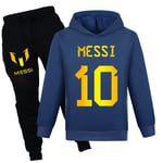 Barn Pojkar Flickor Messi Fotboll Fotbollströjor Träningsset Hoodie Toppar+Byxor Marinblå Navy blue 150 cm