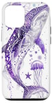 iPhone 13 Pro Purple Outline Drawing of Whale Shark and Starfish Case