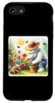 Coque pour iPhone SE (2020) / 7 / 8 Ice Bear Gardening In A Flower Bed Chapeau de paille Motif papillons