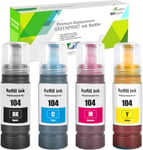 4Pack Compatible 104 Bouteilles D'Encre 4500 Pages Noir,7500 Pages Cmy Pour Epson 104 Et-2710 Et-2711 Et-2712 Et-2714 Et-2715 Et-2720 Et-2721 Et-2726 Et-4700 Et-2810 Et-2815 Et-2820 Et-2821 Et-2825