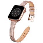 SUNFWR Compatible avec Le Bracelet Apple Watch 45mm 44mm 42mm,Fin Cuir Véritable Femme Bracelet Remplacement,pour iwatch Series 7/6/5/4/3/2/1,SE(42mm 44mm 45mm,Or Rose&Or Rose)