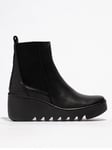 Fly London Bagu Wedge Chelsea Boots - Black, Black, Size 8, Women