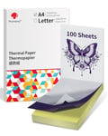 Phomemo 100 Feuilles de Papier Transfert Tatouage Thermique, Stencil Tatouage Transfert, A4 Stencil Papier, Papier de Tatouage Compatible avec M08F TP81 TP83 TP88 Thermocopie Tatouage