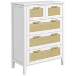 HOMCOM Commode 5 tiroirs Meuble de Rangement avec poignées en Bois Massif et glissières en métal pour Bureau Salon Chambre à Coucher Blanc