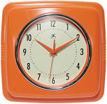 Infinity Instruments Horloge Murale carrée silencieuse rétro 22,9 cm pour Cuisine, Salle à Manger, Mouvement à Quartz (Orange)
