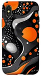 Coque pour iPhone X/XS Orange Pop Art Polka Dots Noir et Gris Abstrait Tourbillon Ondulé