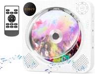 Lecteur Cd Bluetooth Avec Haut-Parleur Hi-Fi, Home Boombox Radio Fm Avec Télécommande, Écran Led Avant, Support Aux Et Usb, Lecteur Cd Mural