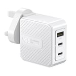 65W USB C Plug Fast Charger, 3-Port GaN Type C PPS PD3.0 Fast Wall Charger Adaptor USB C Laptop Charger for MacBook Pro/Air, Pixelbook, Dell XPS, iPad Pro, iPhone 15/14/13 Pro Max, Galaxy S23/S22