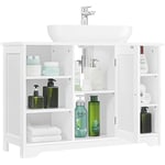 Yaheetech Meuble sous Lavabo Salle de Bain, Armoire sous Vasque, Meuble de Rangement sous Évier avec 6 Compatiments et 1 Placard, Toilette WC, 60 × 30 × 90 cm, Blanc