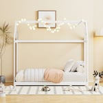 Lit cabane enfant gigogne 90/180 x 190 cm en pin et MDF, sommier inclus, charge de 120 kg, blanc