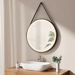 EMKE Miroir de Salle de Bain Rond 70 cm, Miroir Rond Salle de Bain avec Interrupteur Tactile et Fonction Anti-buée, 3 Couleurs de lumière Variable, Cadre Noir et bandoulière réglable