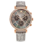 Swarovski Montre Passage Chrono, Bracelet En Cuir, Gris, Pvd Doré Rose