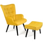 Idmarket - Fauteuil scandinave ania avec repose pieds velours jaune