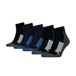 PUMA Mixte Puma Lot de 5 Paires Chaussettes Unisexes Bwt Cushioned Quarter Chaussettes, Bleu/Noir, 43-46 EU