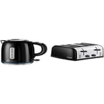 Russell Hobbs Quiet Boil Kettle - Fast Boil Kettle with Dual Water Windows with Stainless Steel Toaster, 4 Slice with Variable Browning Settings and Removable Crumb Trays