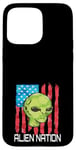 iPhone 15 Pro Max Funny Alien UFO USA Flag and Green Alien Head Case