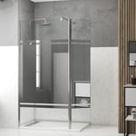 Pack Paroi de Douche et Volet Pivotant 100+40x200 cm - Bandeau Miroir - Barre de Fixation Chrome