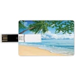 16G USB Flash Drives Credit Card Shape Tropical Decor Memory Stick Bank Card Style Sandy Tropical Beach in Summertime Sunny Day Seacoast Seascape Horizon Decorative Waterproof Pen Thumb Lovely Jump Dr