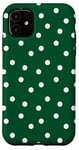 Coque pour iPhone 11 Green and White Polka Dots Cute Fun Retro Vintage Pattern