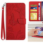 Étui Oppo Reno 10 Pro Plus Housse motif papillon PU Cuir Portefeuille Étui à rabat avec Support Antichoc Protection - Rouge