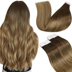 LaaVoo Extension Cheveux Naturel Adhesive Balayage Marron Adhesive Extension Cheveux Naturel Ombre Brun Moyen a Brun Clair Blond Doré Foncé 50g/20pcs 35cm Adhesif Extension Cheveux #6/8/14