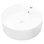 vidaXL The Elegant White Round Ceramic Bathroom Sink Basin with Overflow Hole, Modern High Gloss Finish, Under-Mount Ready, Ideal for Any Bathroom or Powder Room