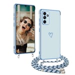 Jeelar ESONG Coque pour Samsung Galaxy A35 avec Cordon de Collier,Ultra Fine Housse pour Femme avec Motif Coeur d'amour Mignon,Antichoc en Silicone Protection Etui Lanyard Case Bleu