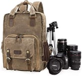 Camera Backpack, Canvas SLR Camera Bag Large Capacity Front Open Waterproof Anti-shock Camera Rucksack Camera Travel Bag Professional, army green (Color : Khaki, Size : Khaki)