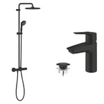 GROHE Vitalio Start System 250 Colonne de douche avec Mitigeur Thermostatique & QUICKFIX Start Robinet de salle de bains lavabo, mousseur économie d'eau, sans tirette, bonde clic clac incluse