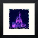 Lumartos, Disney World Castle Contemporary Home Decor Wall Art Watercolour Print, Black Wood Frame, 14 x 14 Inches