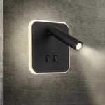 Lucky-88 - Feux de chevet led Lampe murale hotel intérieur Lumières mural lit Lampe murale couloir avec interrupteur Noir 3W + 10W -Versailles (Carré)