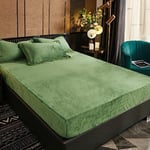 Drap Housse Polaire 200x200 Bonnet 30 cm Vert Clair Hiver Toucher Cachemire Flanelle Drap de lit Microfibre Super Chaud pour Matelas Épais