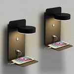 Ontway - 2 Pcs led Applique Murale Intérieure avec Port usb 12W Tricolore Dimmable Applique Moderne avec Interrupteur Lampe de Lecture Murale 330°