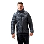 Berghaus Men's Tephra Stretch Reflect 2.0 Hooded Down Jacket | Extra Warmth | Polartec, Grey Pinstripe/Black, XL