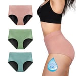 TIICHOO Culottes Menstruelles Ultra Absorbante Taille Haute Culotte Post Accouchement Lot de 3(XXL, Vert Matcha/Vert Turquoise/Or Rose)