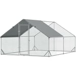 Pawhut - Enclos poulailler chenil 12 m² - parc grillagé dim. 4L x 3l x 2H m - espace couvert - acier galvanisé - Gris