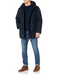 DKNY Men's Water Resistant Hooded Logo Parka Jacket, Navy, L